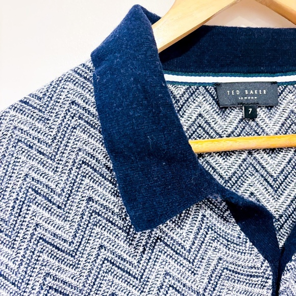 TED BAKER LONDON – Blue knitted polo shirt | Wool blend | 3XL - Picture 5 of 9